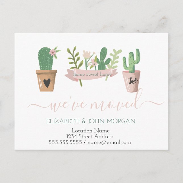 On a déménagé, Cactus Faire-part Carte Postale (Devant)