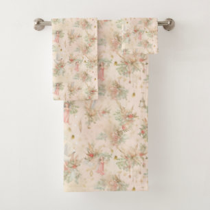 on a flower field girl butterfly in a wreath bath towel set