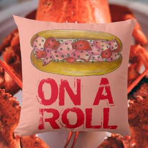 On a Roll Maine ME Lobster Roll Seafood Sandwich  Throw Pillow