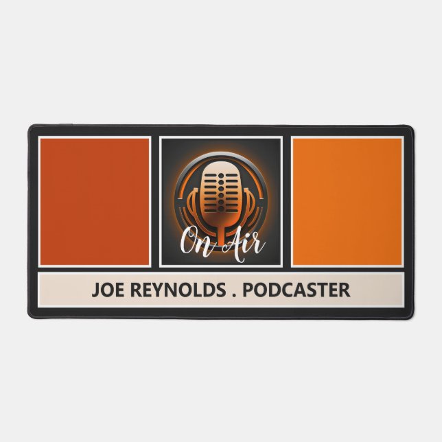 On Air Podcaster, Retro Podcast Desk Mat (Front)
