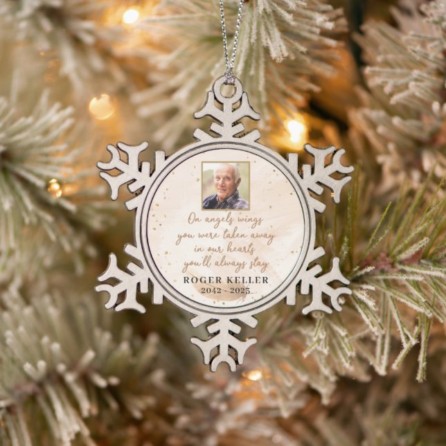 On Angel's Wings Photo Snowflake Ornament (Tree)