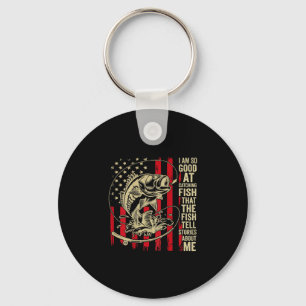 (on back) am good at catching fish funny american keychain