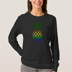 On Back Lgbt Pride Rainbow Hearts Filled Pineapple T-Shirt
