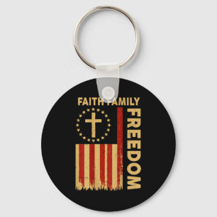 On-back Patriotic Christian Faith Family Dom God C Keychain