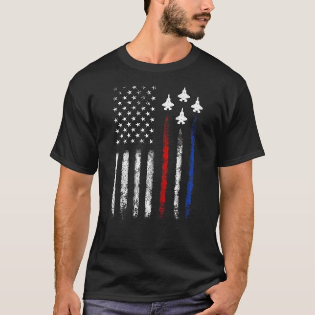  On Back Patriotics USA Flag Fighter Jet 4th Of Ju T-Shirt (Front)