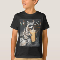 (on back) raccoon drinking iced coffee funny anima