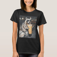 (on back) raccoon drinking iced coffee funny anima