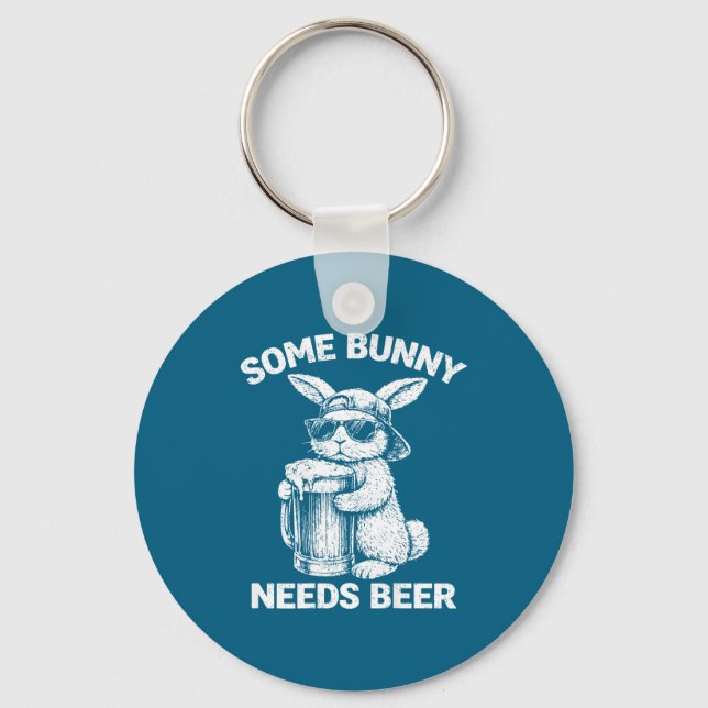 (on back) some bunny needs beer funny easter bunny keychain (Front)