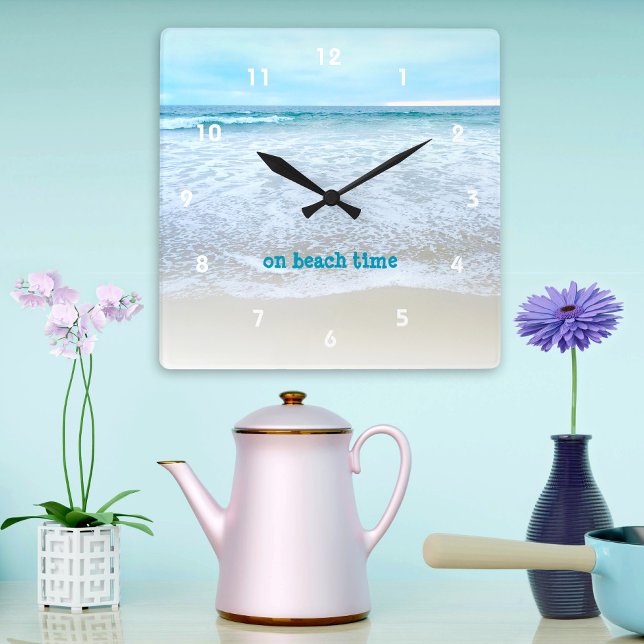On Beach Time California Ocean Waves Photo Modern Square Wall Clock (Creator Uploaded)