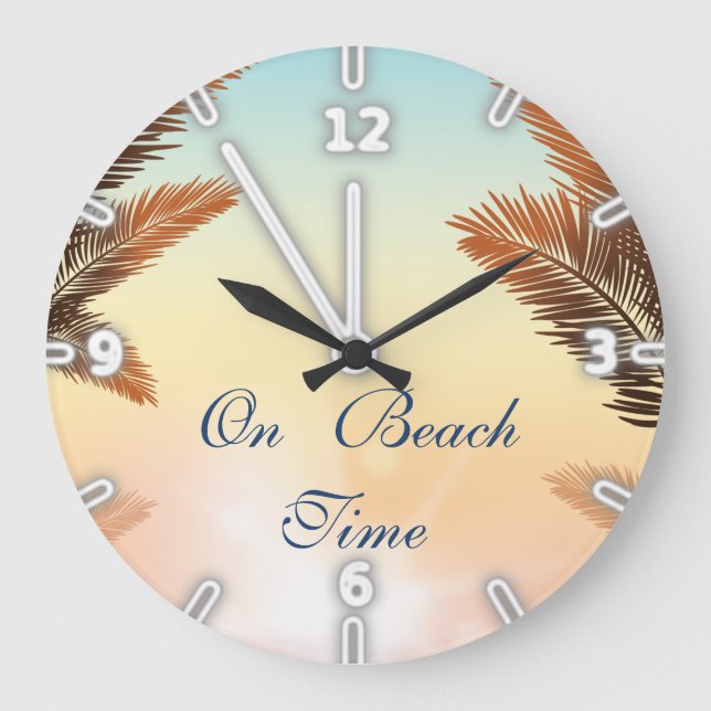 On Beach Time, Palm Leaves Large Clock (Front)