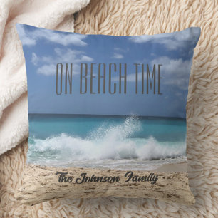 On Beach Time Personalized Tropical Paradise Throw Pillow