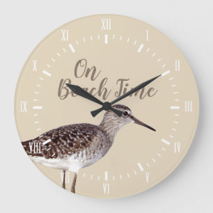 On Beach Time Sandpiper Bird Large Clock