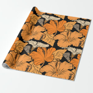 On black background. Raster hand drawn painting of Wrapping Paper