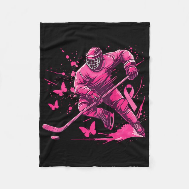 (on Ck) Ice Hockey Breast Cancer Awareness Player  Fleece Blanket (Front)