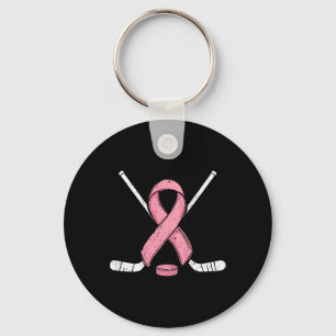 (on Ck) Ice Hockey Breast Cancer Month Pink Ribbon Keychain
