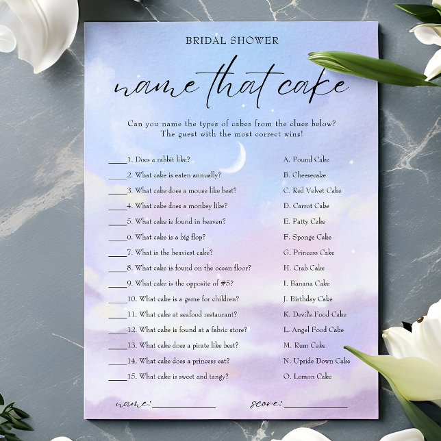 On Cloud 9  Name That Cake Bridal Shower Game Card (Creator Uploaded)