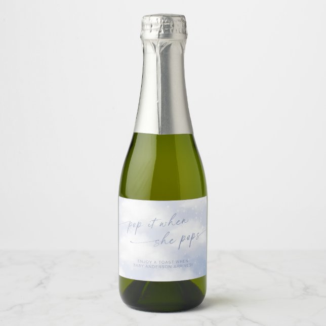 On Cloud 9 Pop It When She Pops Baby Shower Sparkling Wine Label (Front)