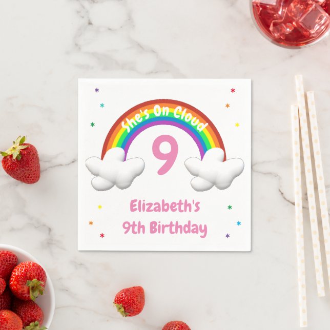 On Cloud 9! Rainbow Birthday Napkin (Insitu)