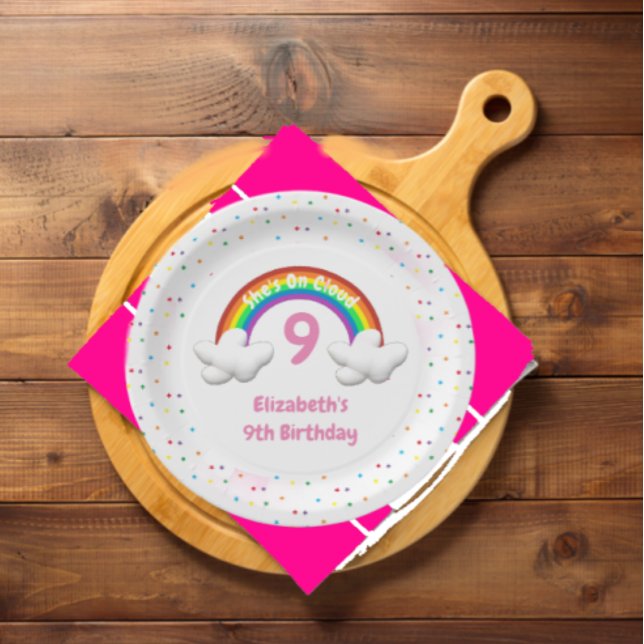 On Cloud 9! Rainbow Birthday Paper Plate (Creator Uploaded)