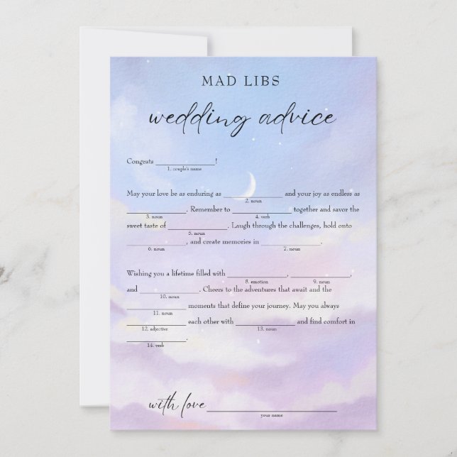 On Cloud 9 Wedding Advice Bridal Libs Game Invitation (Front)