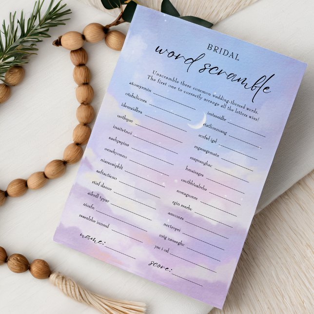 On Cloud 9 Word Scramble Bridal Shower Game Card (Creator Uploaded)
