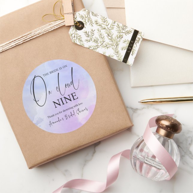 On Cloud Nine 9 Calligraphy Blue Bridal Shower Classic Round Sticker (Gifting)