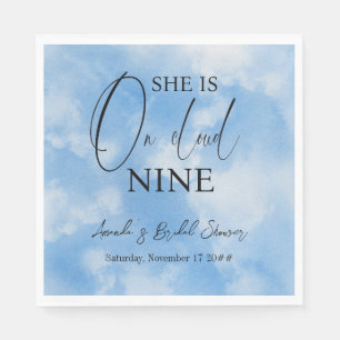 On Cloud Nine 9 Calligraphy Blue Bridal Shower Napkin