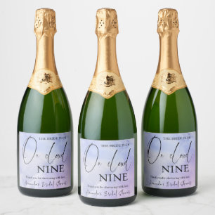 On Cloud Nine 9 Calligraphy Blue Bridal Shower Sparkling Wine Label