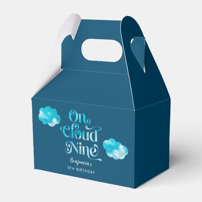 On Cloud Nine Boy 9th Birthday Party Favor Box (Front Side)