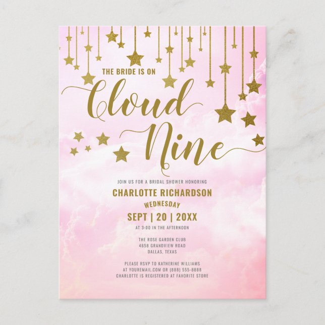 On Cloud Nine Dreamy Pastel Pink Bridal Shower Postcard (Front)