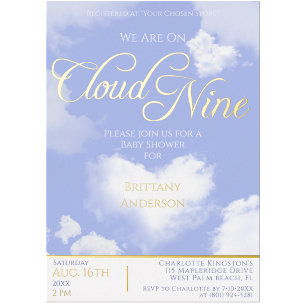 On Cloud Nine Elegant Script Baby Shower Gold