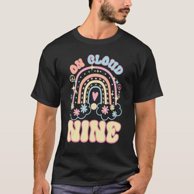 On Cloud Nine Happy 9th Birthday 9 Years Old Flowe T-Shirt (Front)