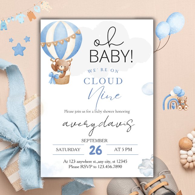 On Cloud Nine Modern Blue Baby Boy Shower  Invitation (Creator Uploaded)