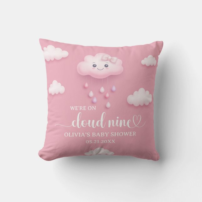 On Cloud Nine Modern Pink Girl Baby Shower  Throw Pillow (Front)