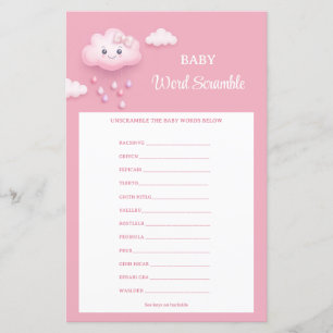 On Cloud Nine Modern Pink Girl Baby Word Scramble