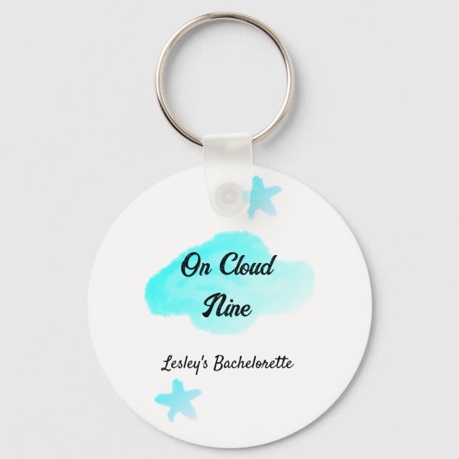 On Cloud nine pastel blue clouds star bachelorett Keychain (Front)