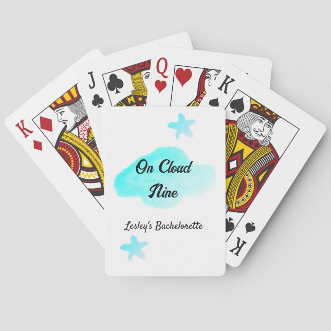 On Cloud nine pastel blue clouds star bachelorett Playing Cards (Back)