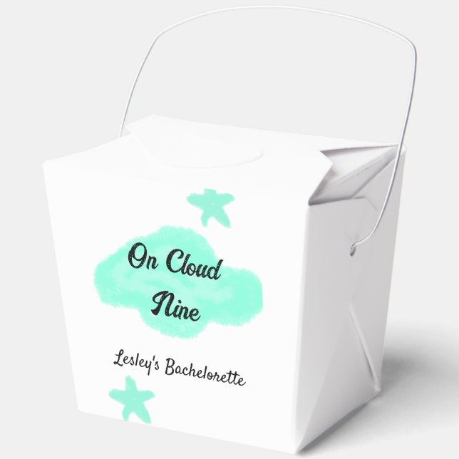 On Cloud nine pastel green clouds star bachelorett Favor Box (Front)