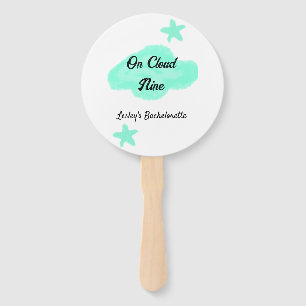On Cloud nine pastel green clouds star bachelorett Hand Fan