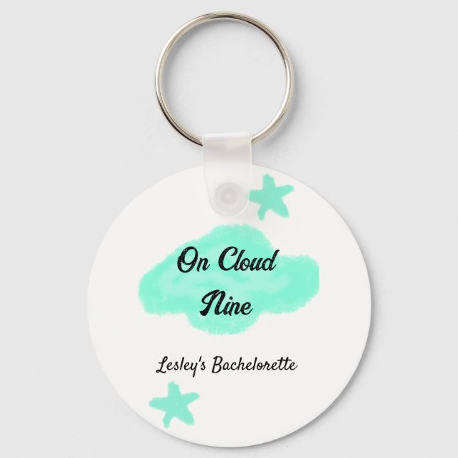 On Cloud nine pastel green clouds star bachelorett Keychain (Front)
