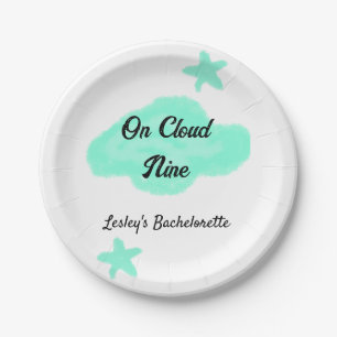 On Cloud nine pastel green clouds star bachelorett Paper Plate