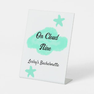 On Cloud nine pastel green clouds star bachelorett Pedestal Sign
