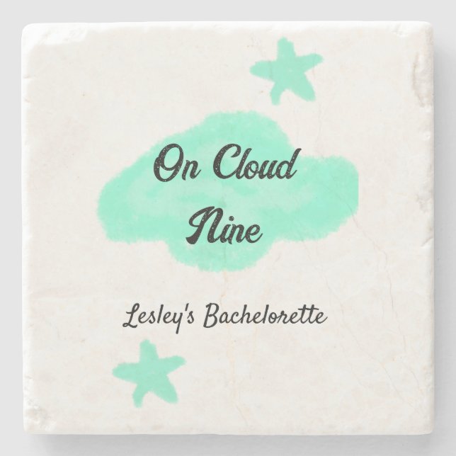 On Cloud nine pastel green clouds star bachelorett Stone Coaster (Front)