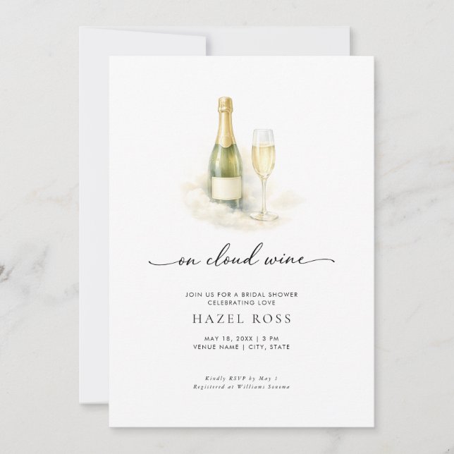 On Cloud Wine Elegant Champagne Bridal Shower Invitation (Front)