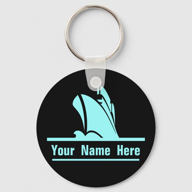 On Course Personalized Keychain Black and Aqua (Front)