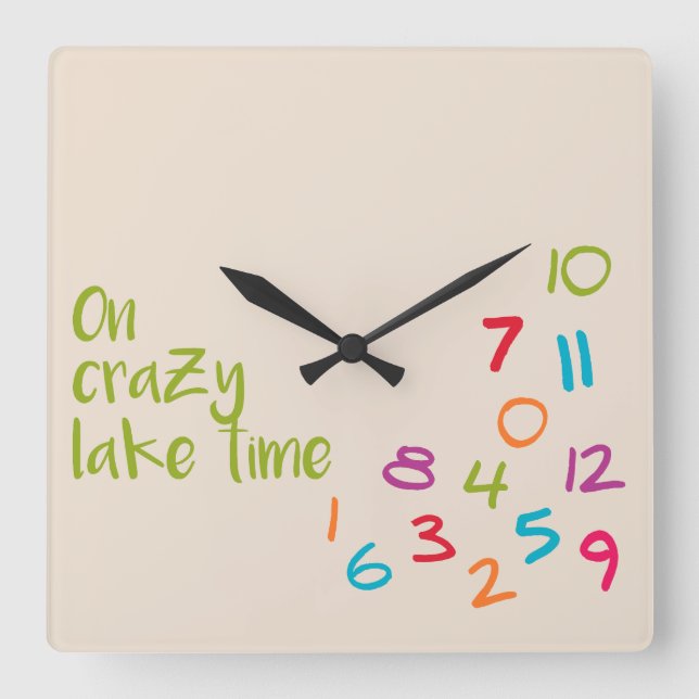 On Crazy Lake Time Colourful Square Wall Clock (Front)