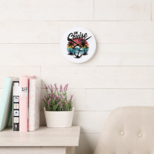 On Cruise Time Coconut Tree Summer Vacation Round Clock