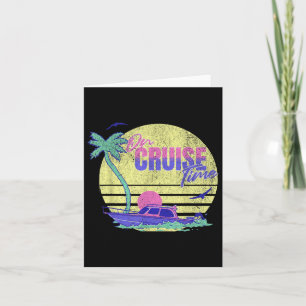 On Cruise Time Coconut Tree Vacation Sunset Boat F Card