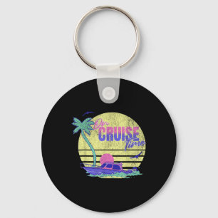 On Cruise Time Coconut Tree Vacation Sunset Boat F Keychain
