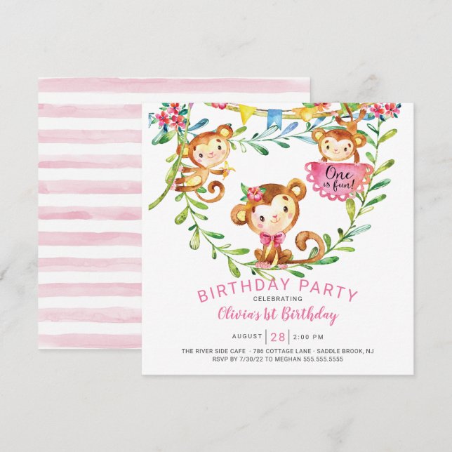 On Est Fun Monkey 1er Anniversaire Invitation (Devant / Derrière)